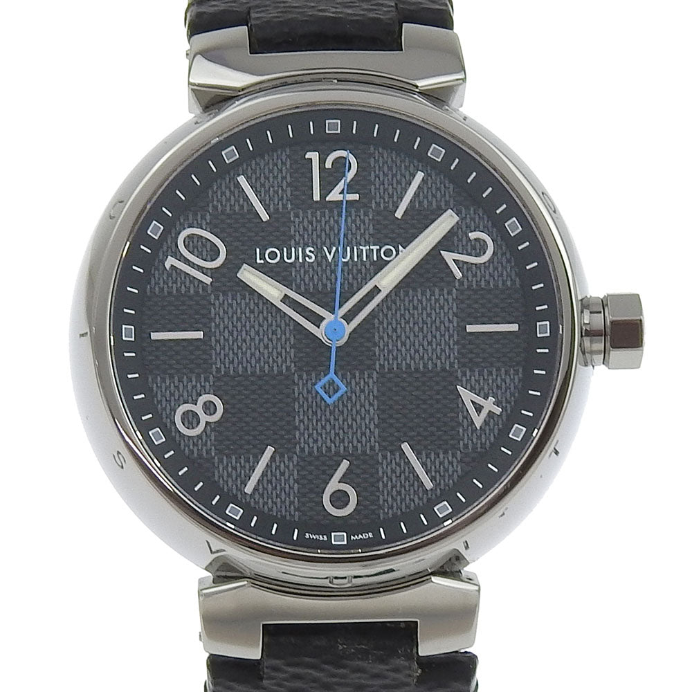 LOUIS VUITTON Watches Quartz QA073 Stainless Steel, Monogram Eclipse Canvas black Tambour GM black dial mens