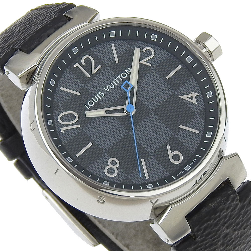 LOUIS VUITTON Watches Quartz QA073 Stainless Steel, Monogram Eclipse Canvas black Tambour GM black dial mens