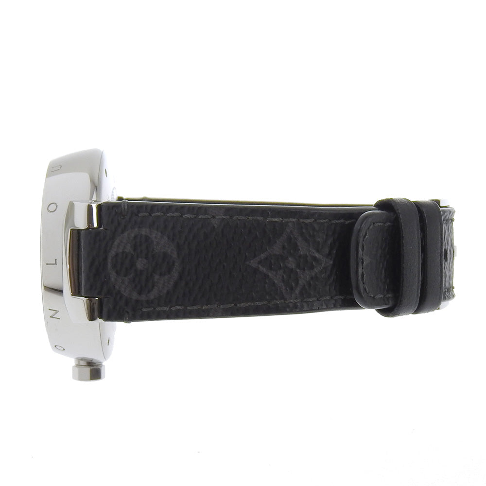 LOUIS VUITTON Watches Quartz QA073 Stainless Steel, Monogram Eclipse Canvas black Tambour GM black dial mens