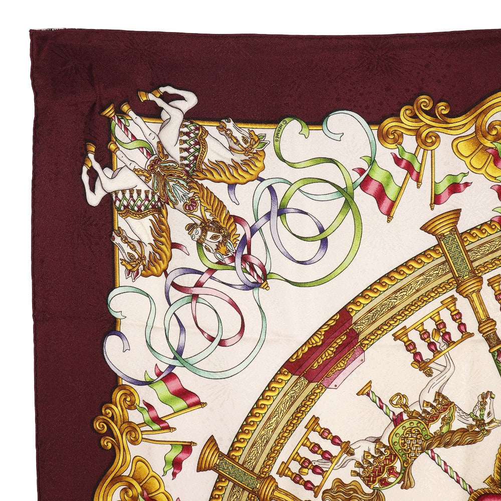 HERMES scarf silk wine-red LUNA PARK am ment park Carre90