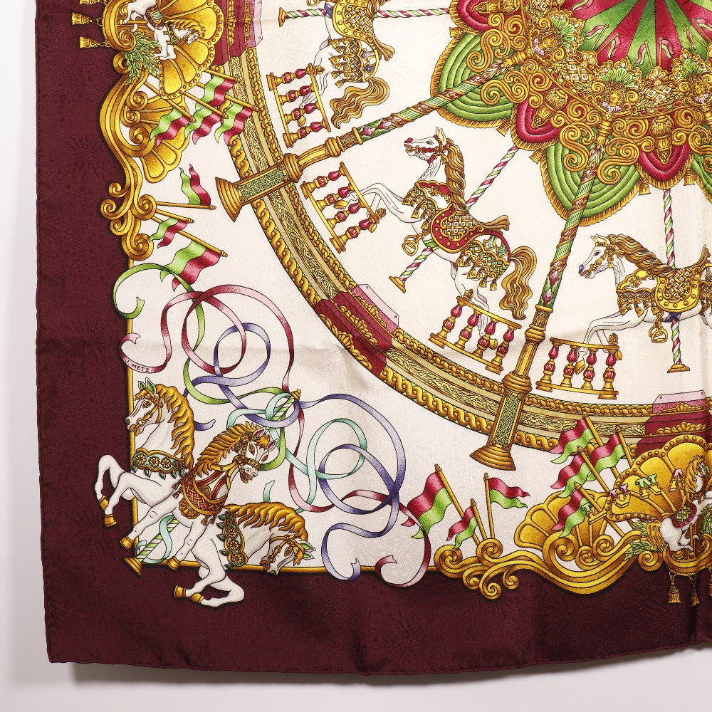 HERMES scarf silk wine-red LUNA PARK am ment park Carre90