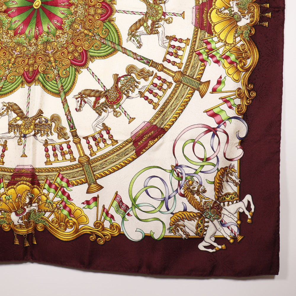 HERMES scarf silk wine-red LUNA PARK am ment park Carre90