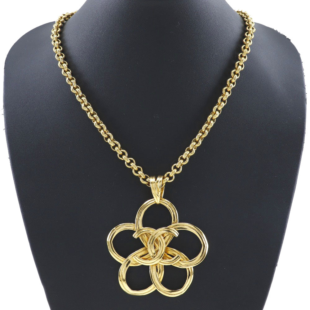 CHANEL Necklace Plated Gold gold   Turn lock COCO Mark Flower Women