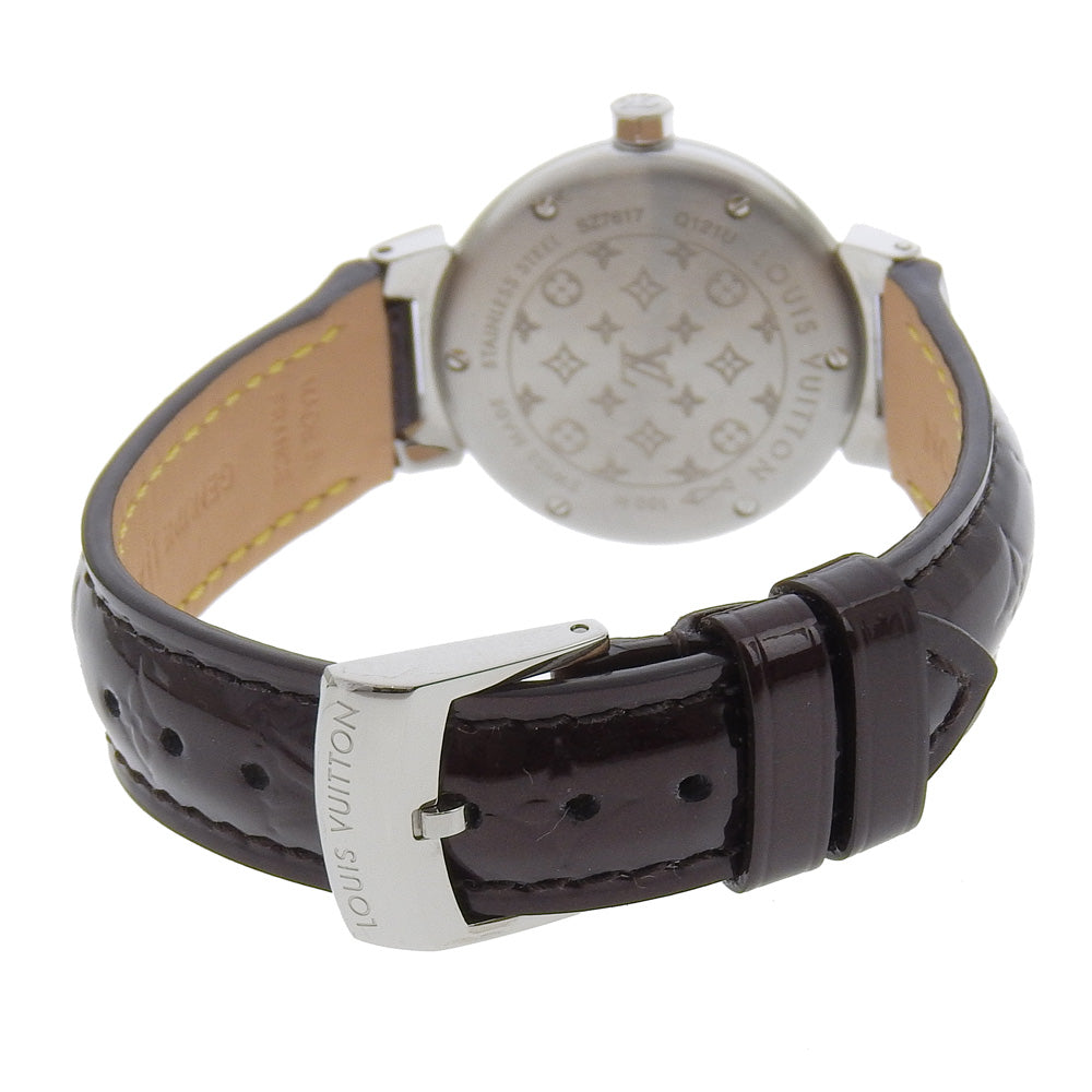 LOUIS VUITTON Watches Quartz Q121U Stainless Steel, Monogram Vernis, Diamond black Amarrant Disk Diamon Tambour Allamant dial Women