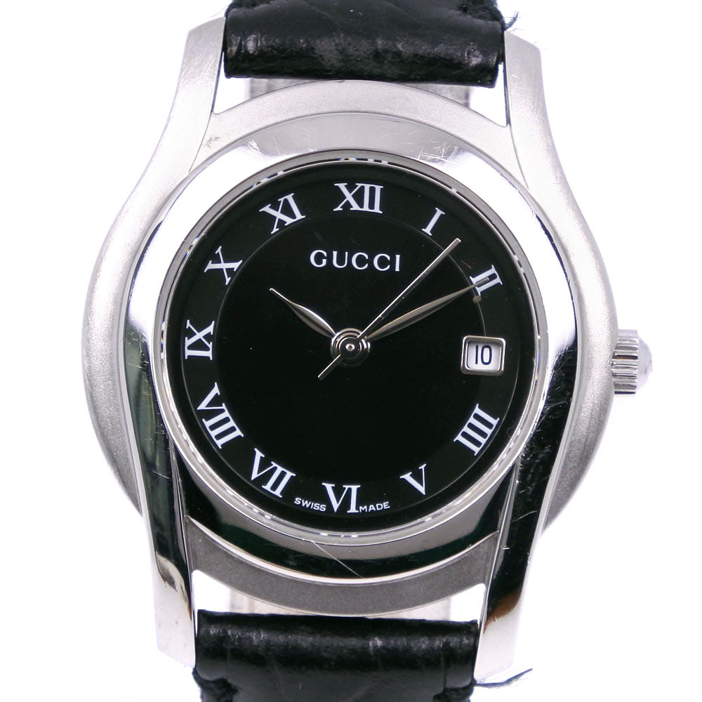 GUCCI Watches Quartz 5500L Stainless Steel , Leather Silver black dial Women