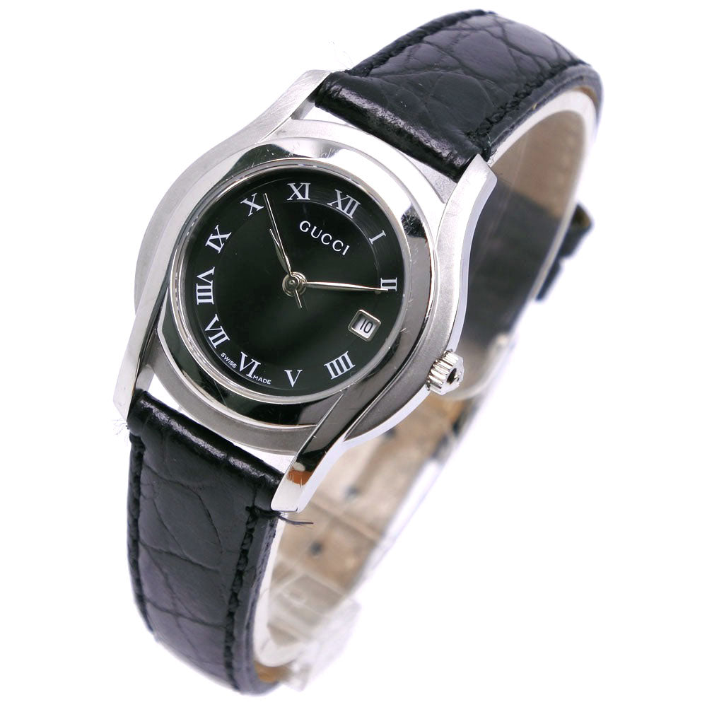 GUCCI Watches Quartz 5500L Stainless Steel , Leather Silver black dial Women