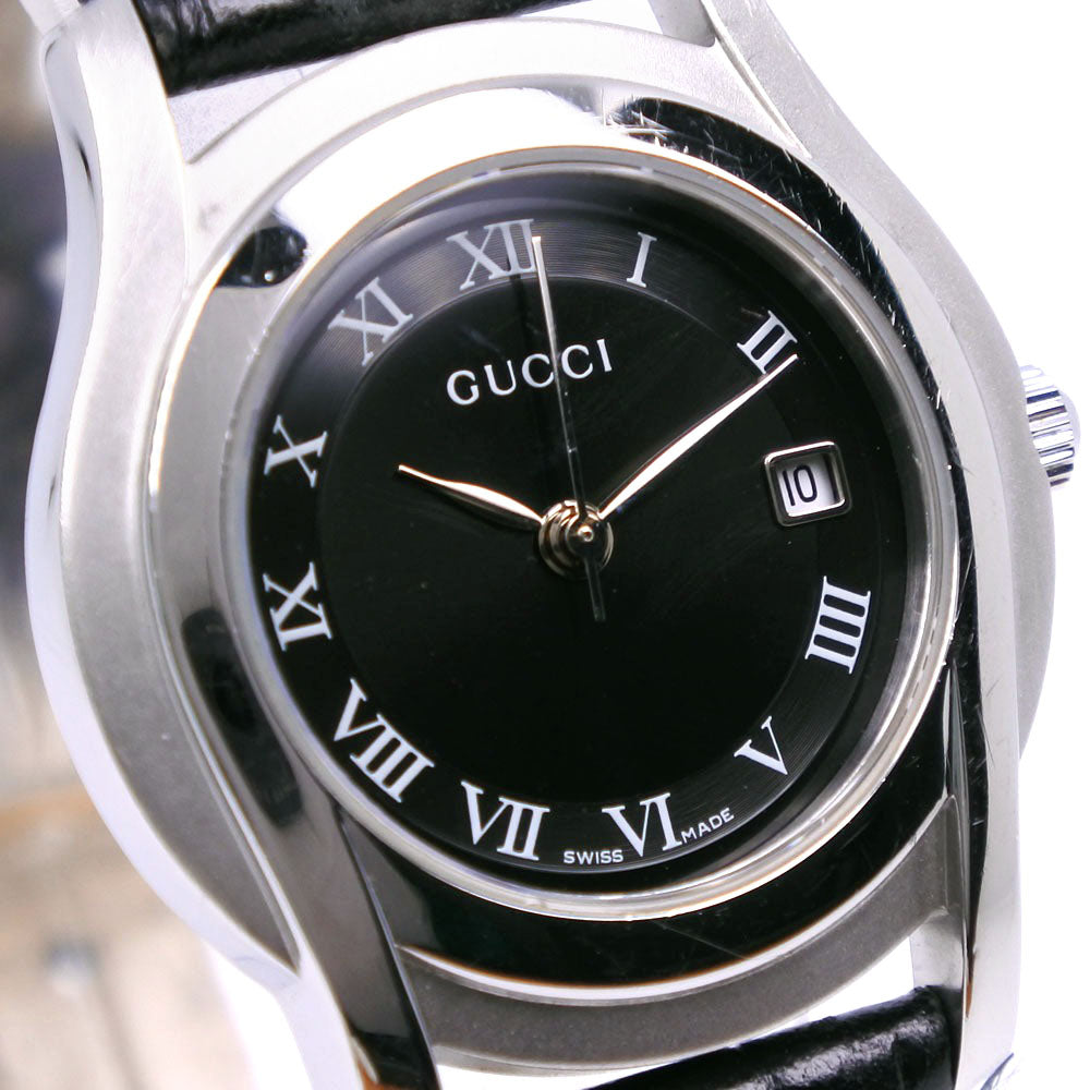 GUCCI Watches Quartz 5500L Stainless Steel , Leather Silver black dial Women