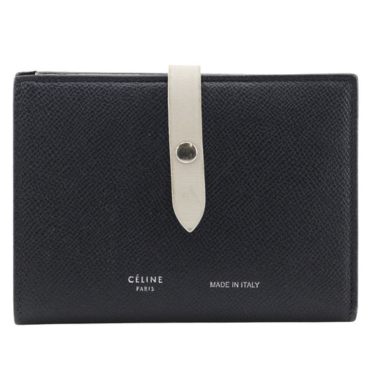 CELINE Bifold Wallet Calfskin Black / beige Medium strap Women