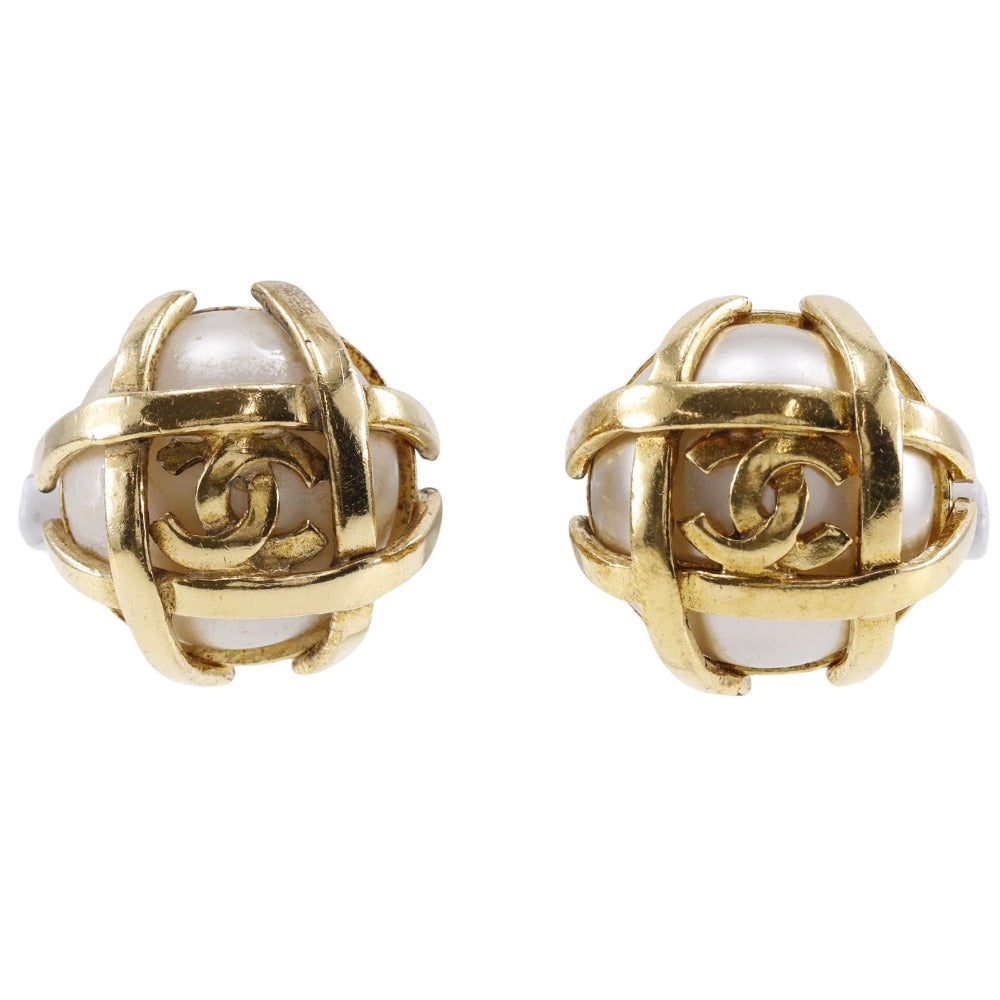 CHANEL Earring Plated Gold, Faux Pearl gold   COCO Mark Women