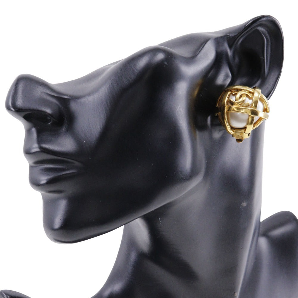 CHANEL Earring Plated Gold, Faux Pearl gold   COCO Mark Women