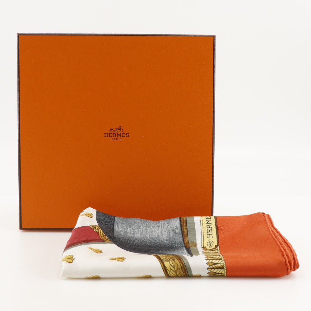 HERMES scarf silk White / orange Napoleon NAPOLEON Carre90 Women  d