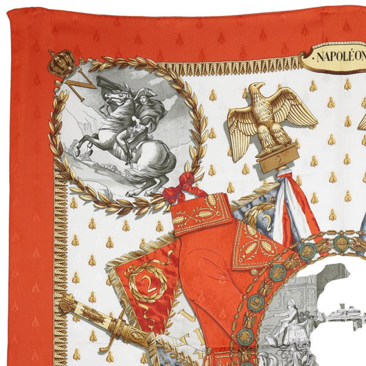 HERMES scarf silk White / orange Napoleon NAPOLEON Carre90 Women  d