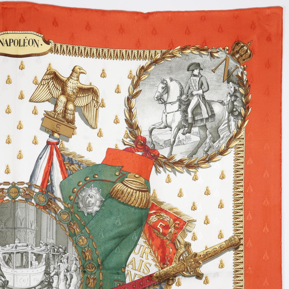 HERMES scarf silk White / orange Napoleon NAPOLEON Carre90 Women  d