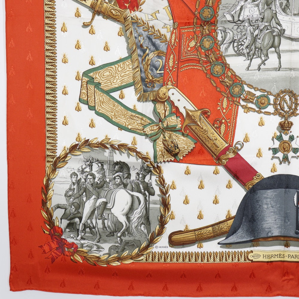 HERMES scarf silk White / orange Napoleon NAPOLEON Carre90 Women  d