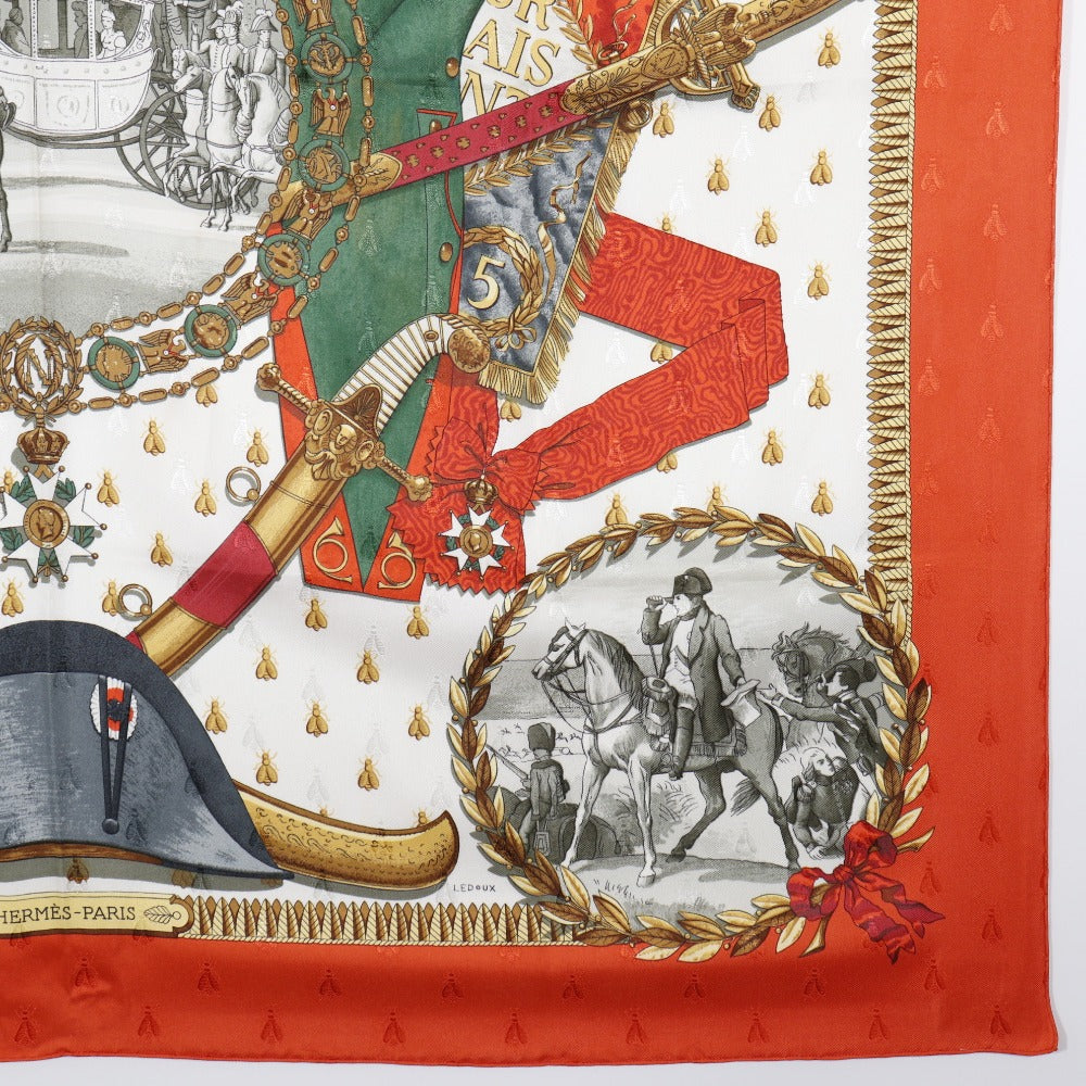 HERMES scarf silk White / orange Napoleon NAPOLEON Carre90 Women  d