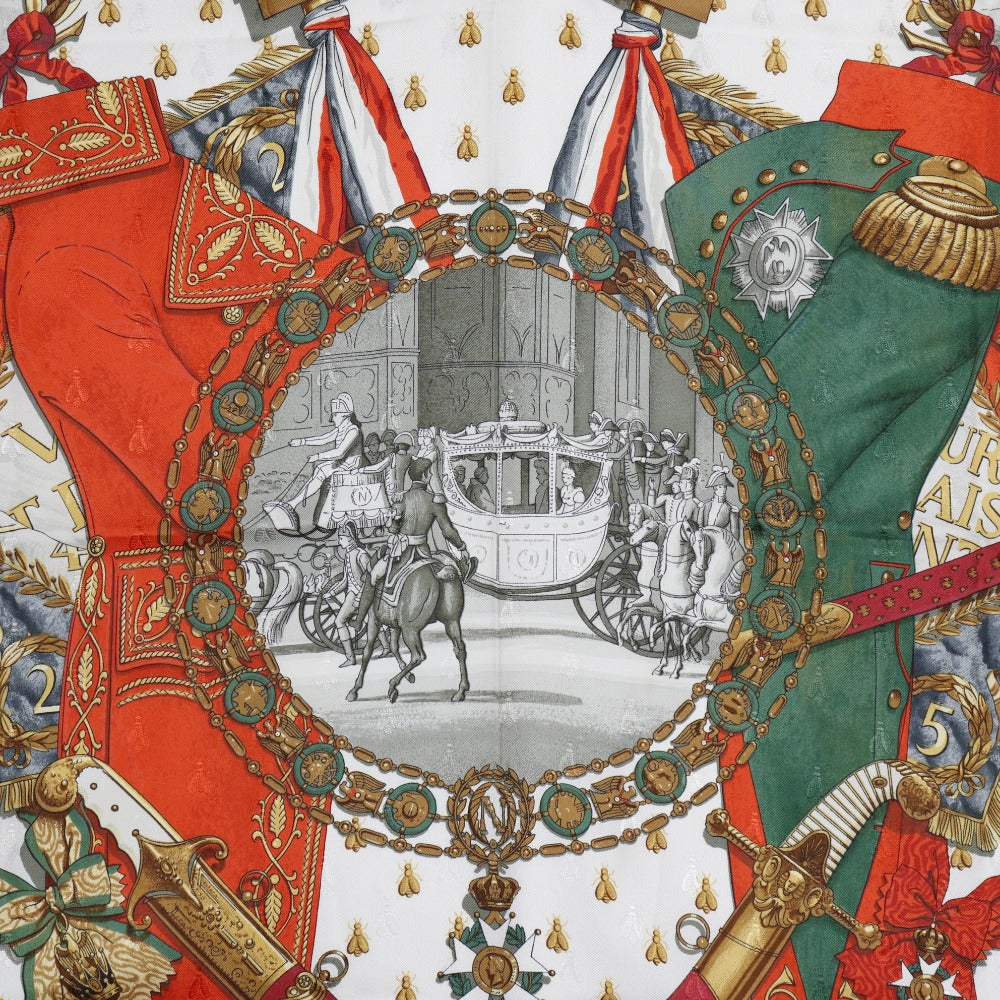 HERMES scarf silk White / orange Napoleon NAPOLEON Carre90 Women  d