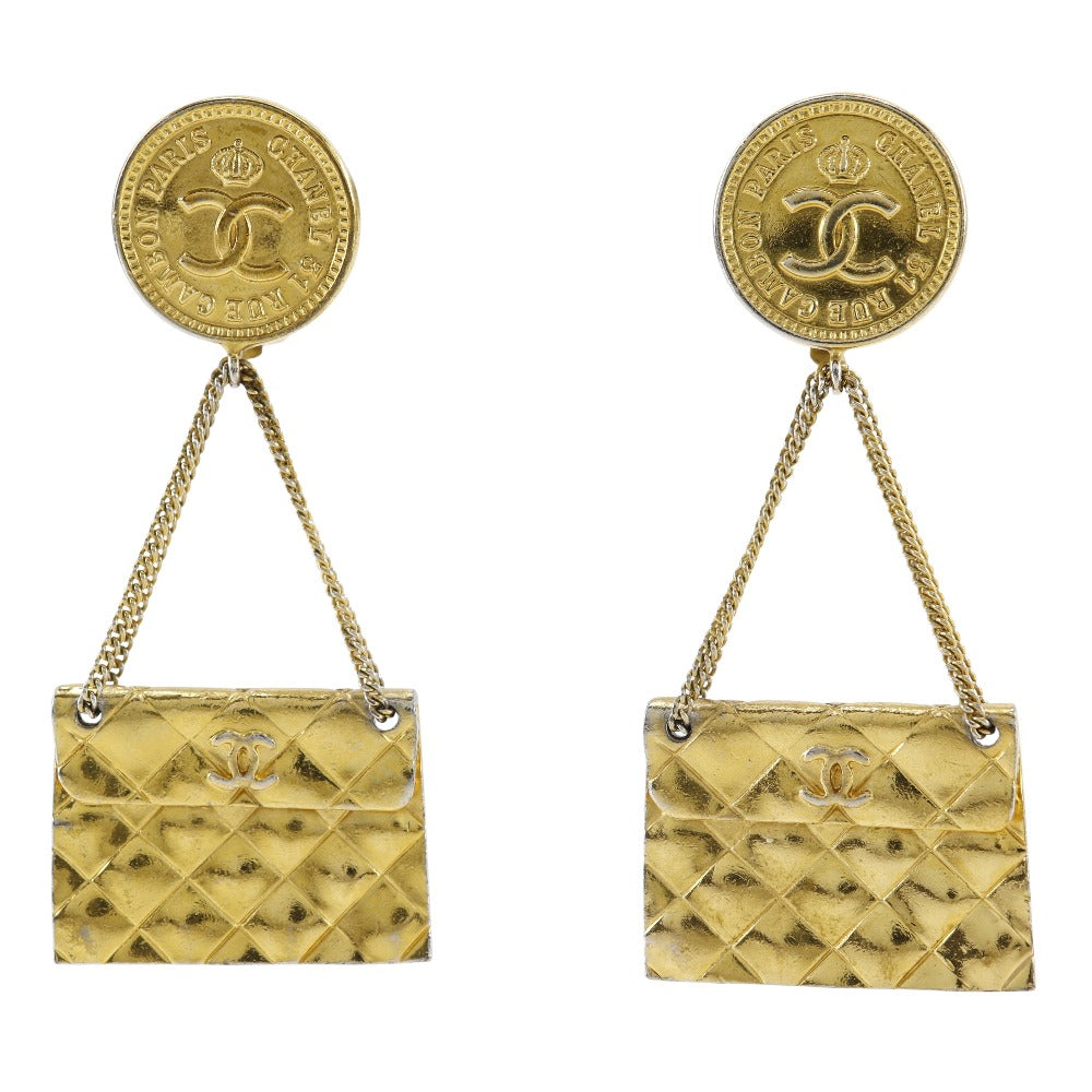CHANEL Earring Plated Gold gold   COCO Mark Matelasse bag motif Women