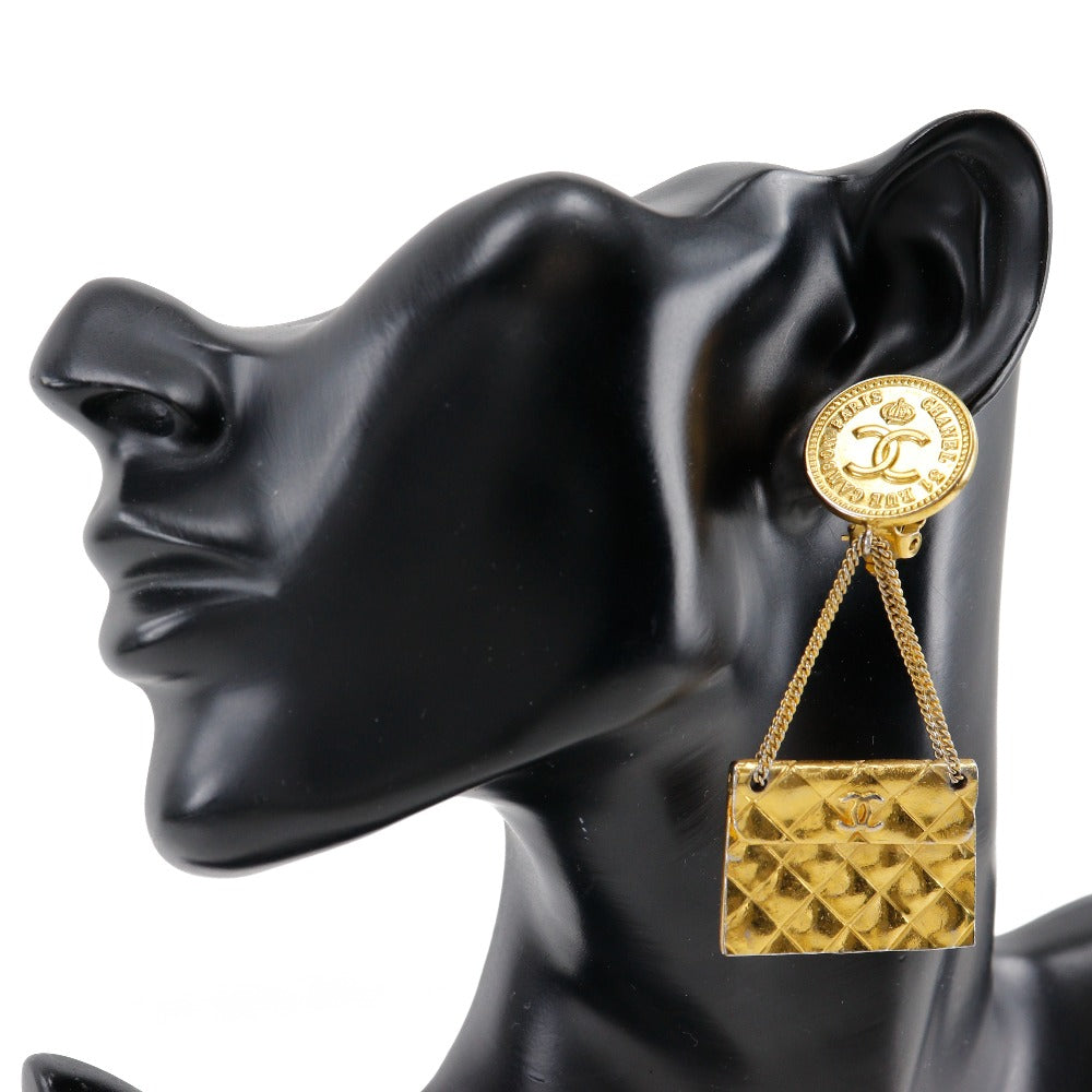 CHANEL Earring Plated Gold gold   COCO Mark Matelasse bag motif Women
