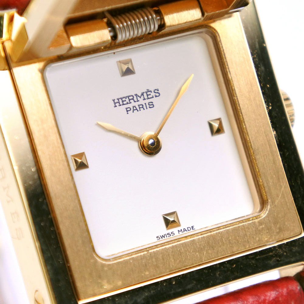 HERMES Watches Quartz Plated Gold , Leather Red/gold Medor White dial Women  d