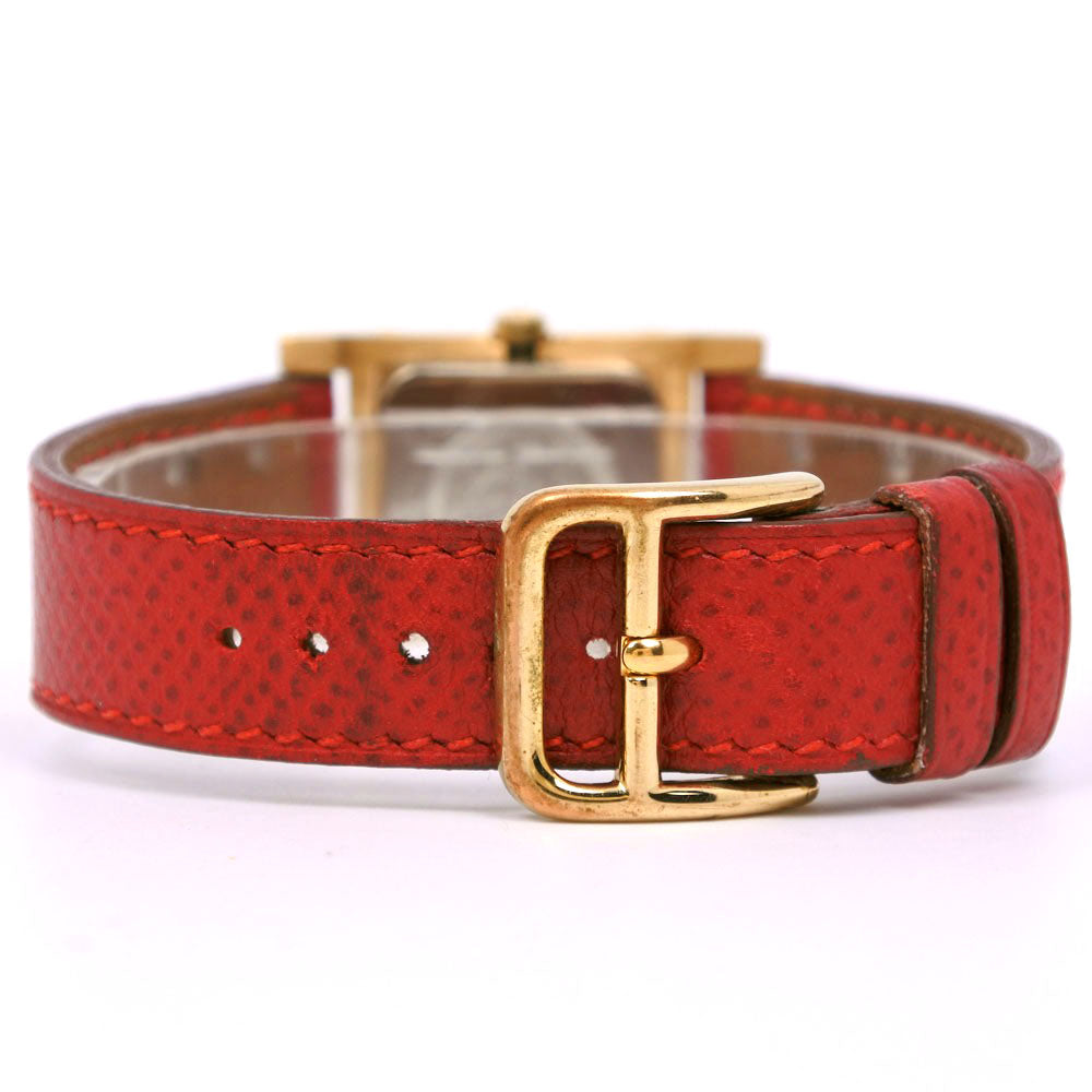HERMES Watches Quartz Plated Gold , Leather Red/gold Medor White dial Women  d