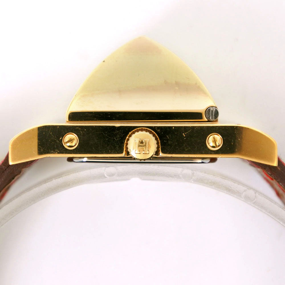HERMES Watches Quartz Plated Gold , Leather Red/gold Medor White dial Women  d