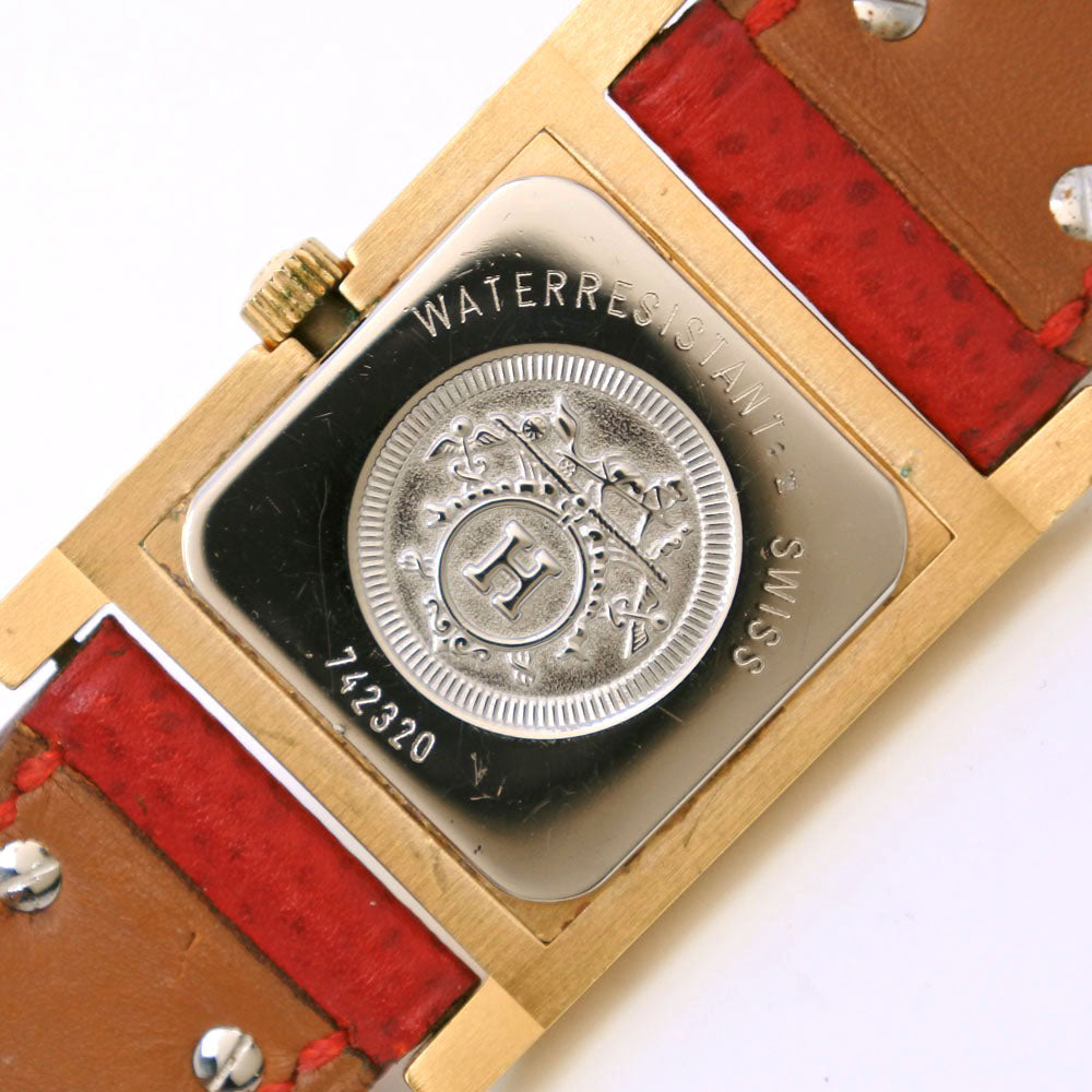 HERMES Watches Quartz Plated Gold , Leather Red/gold Medor White dial Women  d