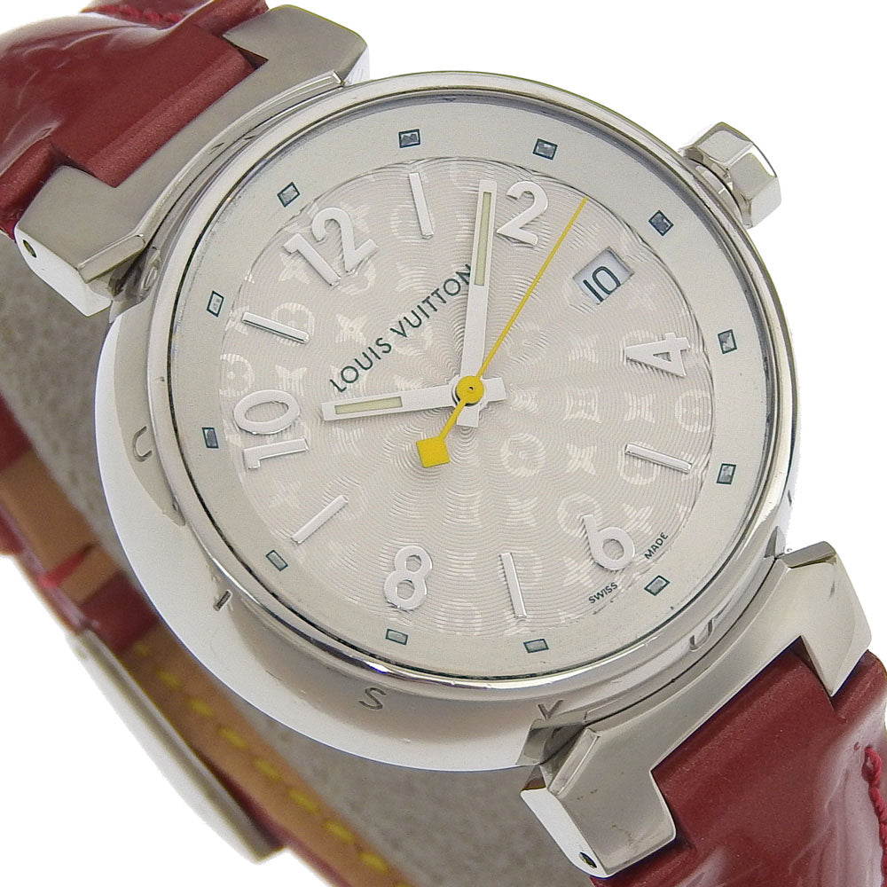LOUIS VUITTON Watches Quartz Q1313 Stainless Steel, Monogram Vernis Silver Date Tambour Hologram Silver dial Women