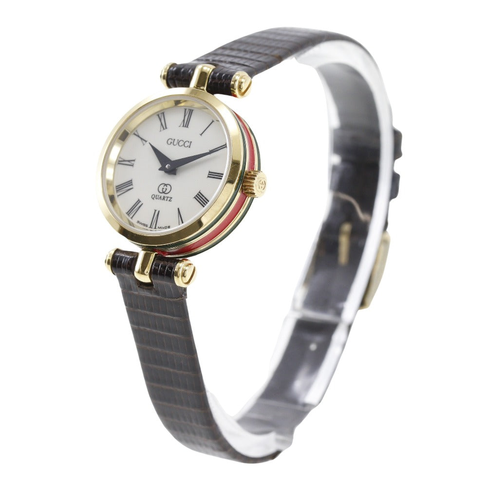 GUCCI Watches Quartz Plated Gold , Leather gold Sherry line Ivory dial Women