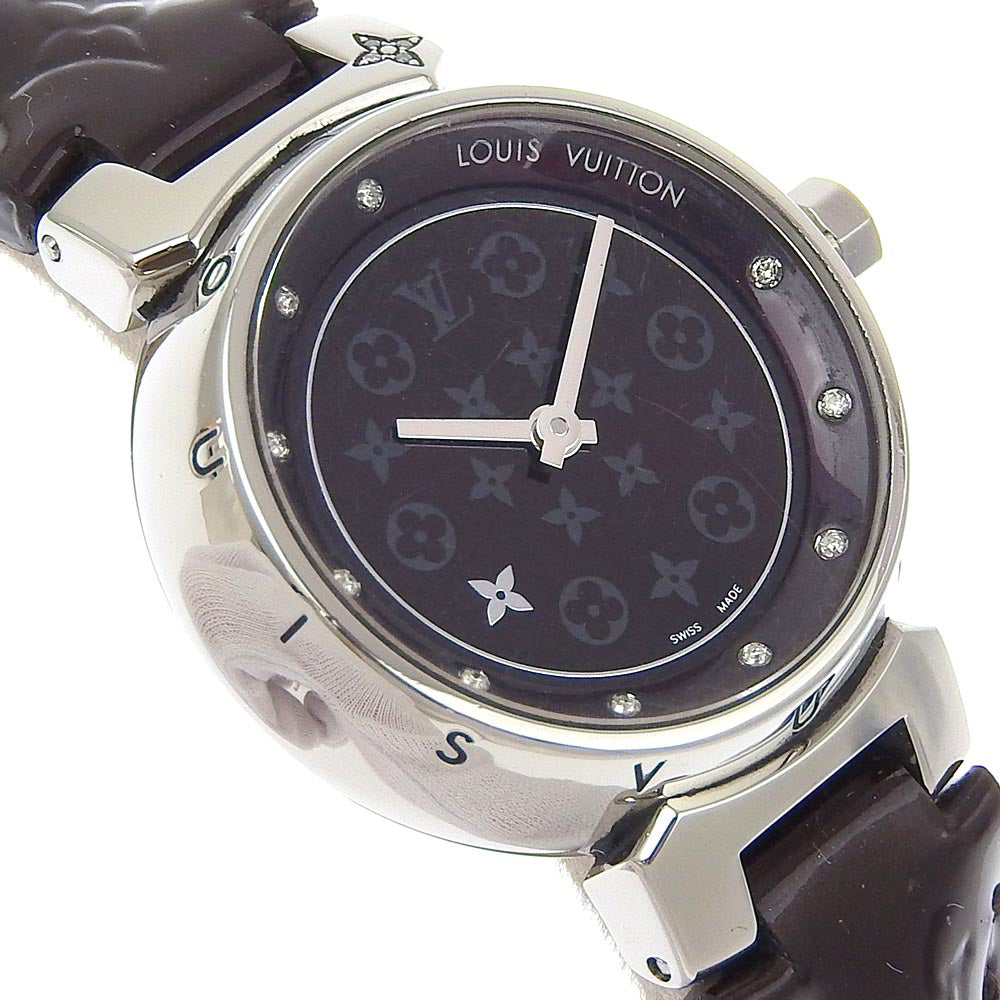 LOUIS VUITTON Watches Quartz Q12M3 Stainless Steel, Monogram Vernis wine-red Disc Dearmon PM Tambour Bordeaux dial Women