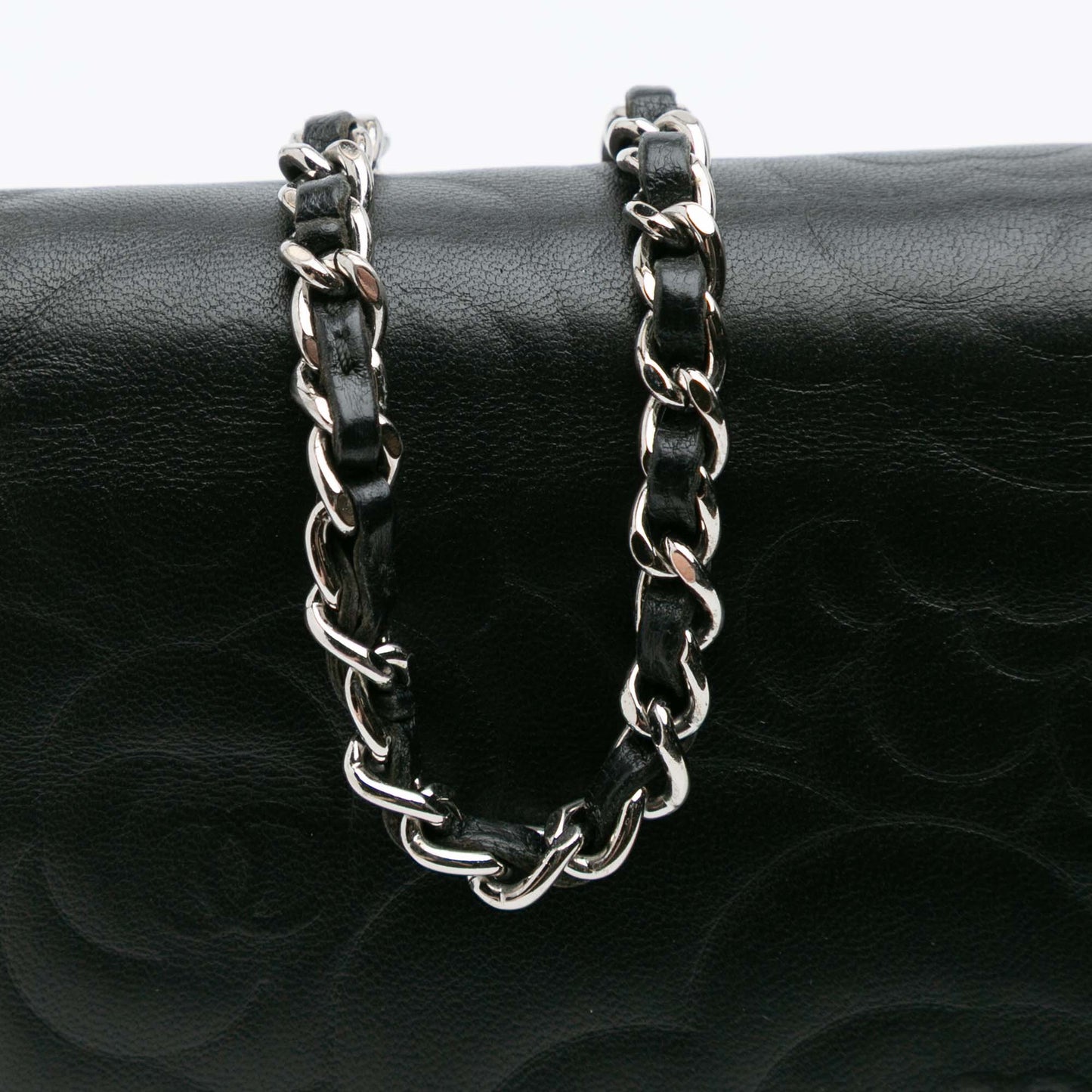 Black Chanel Camellia Embossed Lambskin Wallet On Chain Crossbody Bag