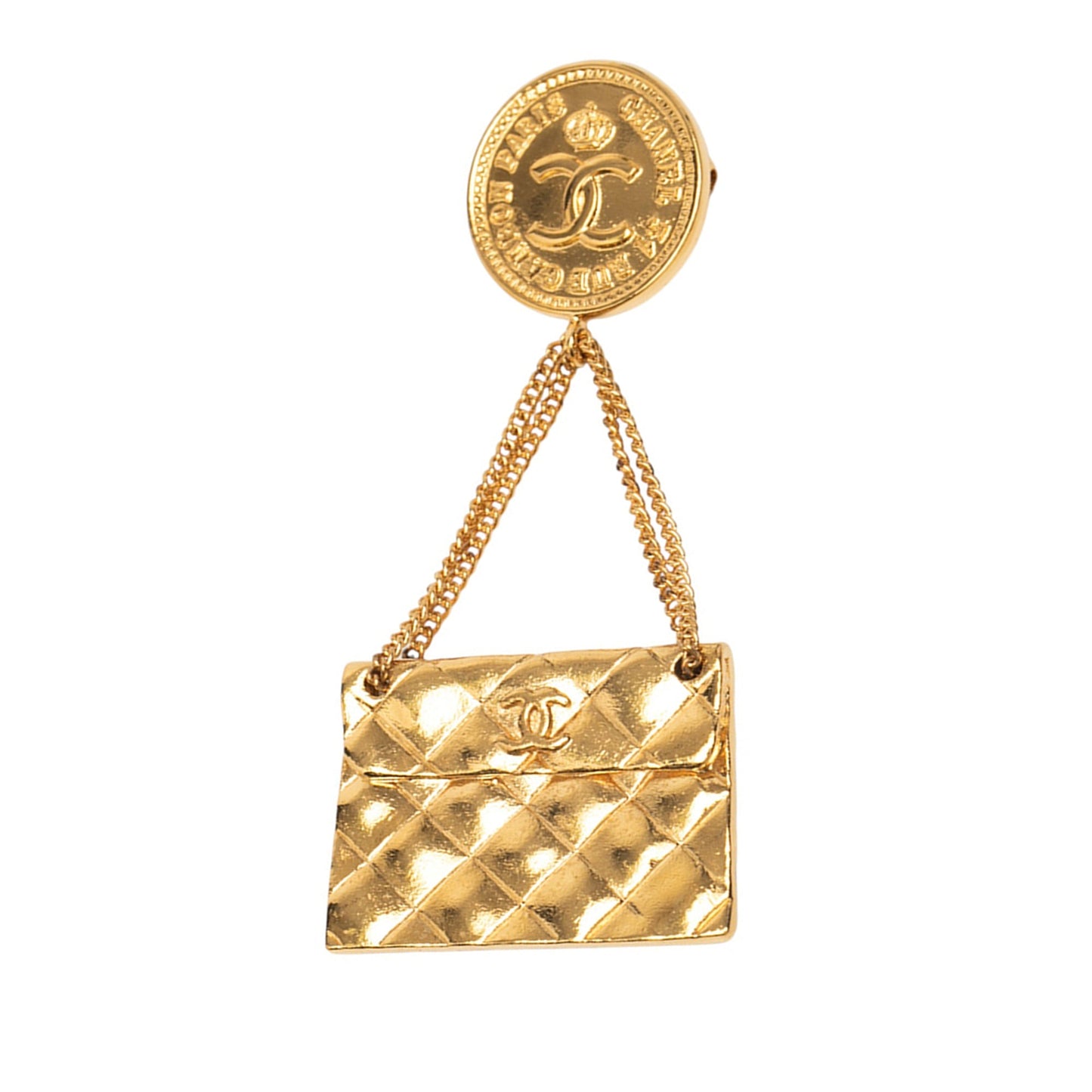 Gold Chanel Gold Plated CC Medallion Handbag Brooch