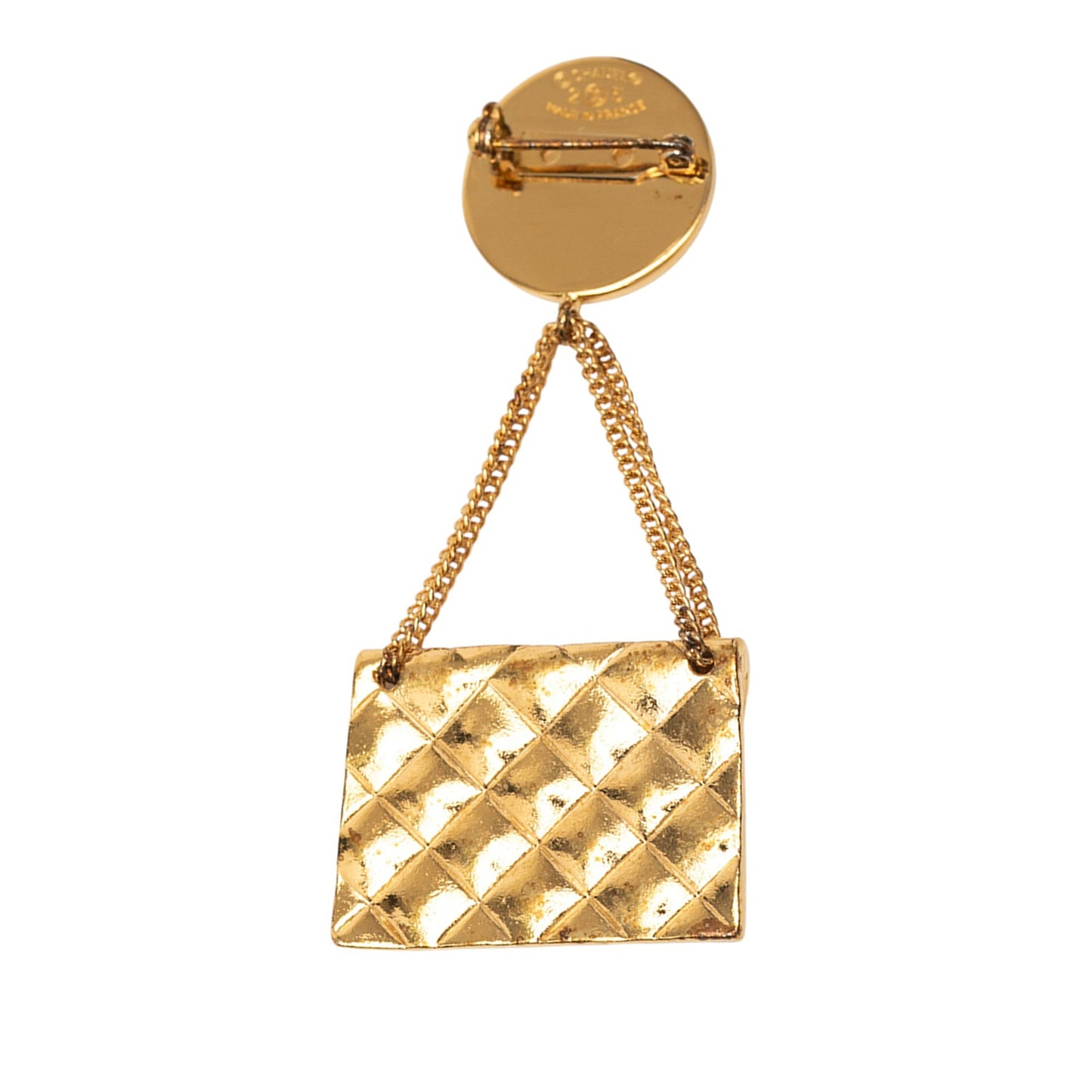 Gold Chanel Gold Plated CC Medallion Handbag Brooch