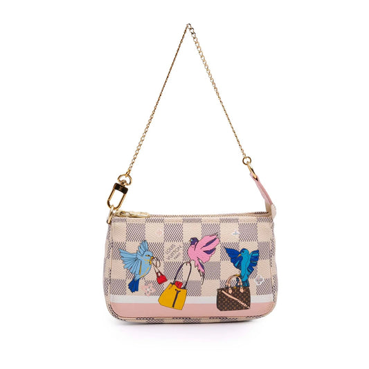 White Louis Vuitton Damier Azur Christmas Birds Mini Pochette Accessoires Handbag