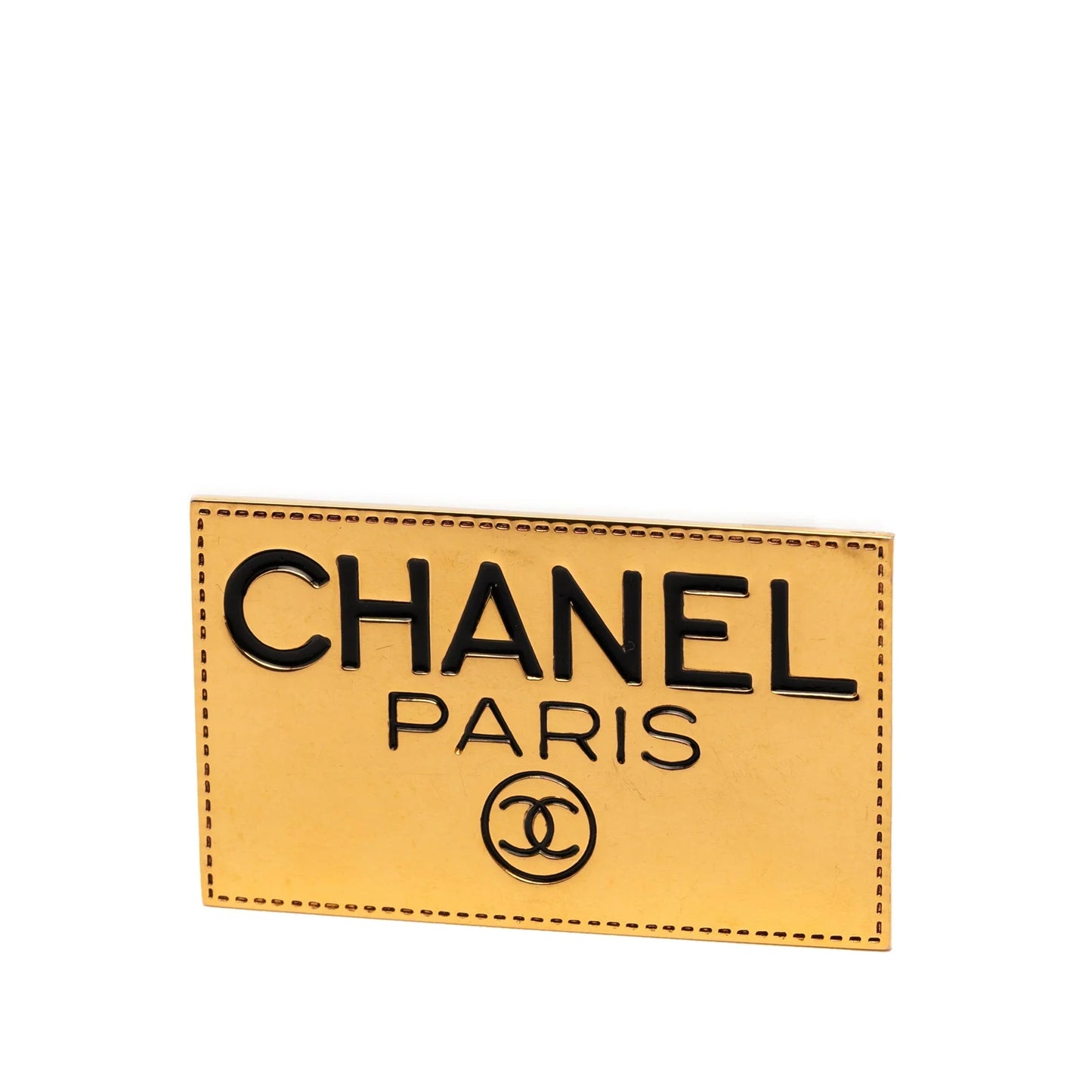 Gold Chanel Gold Plated Logo Plate Brooch