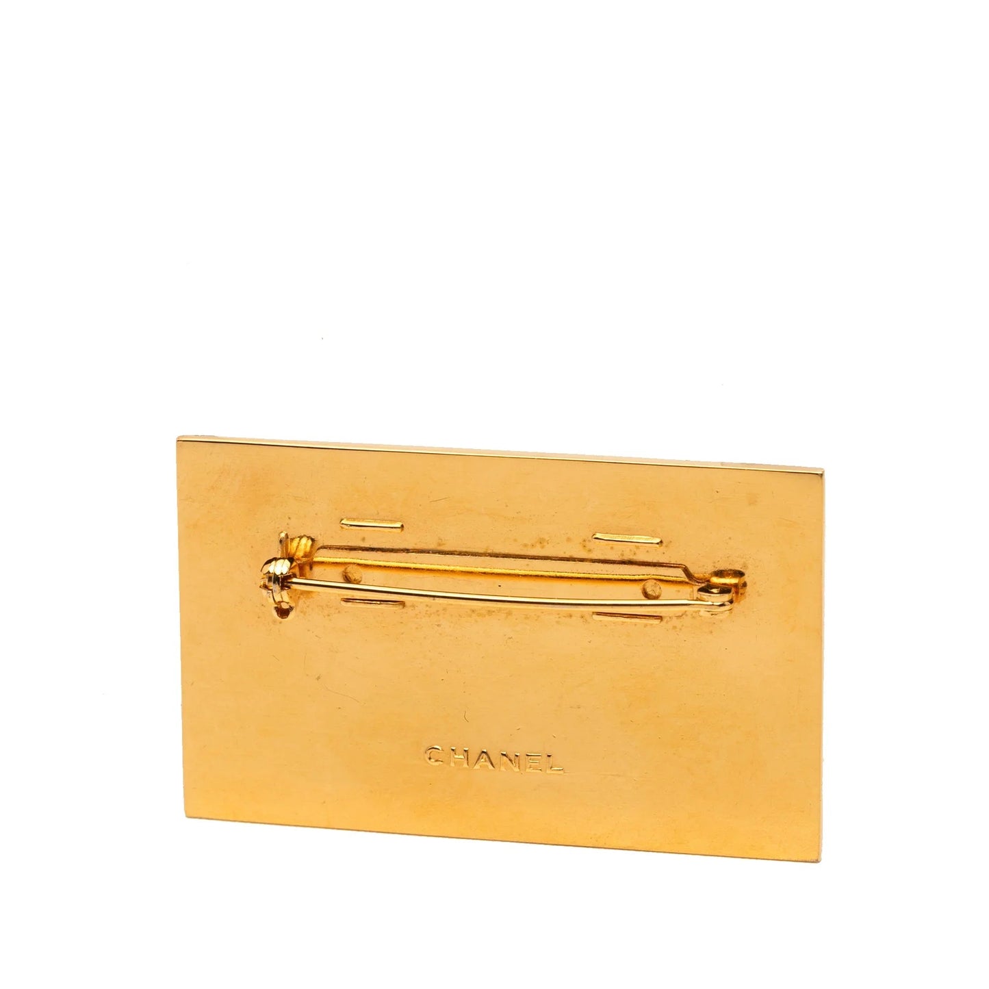 Gold Chanel Gold Plated Logo Plate Brooch