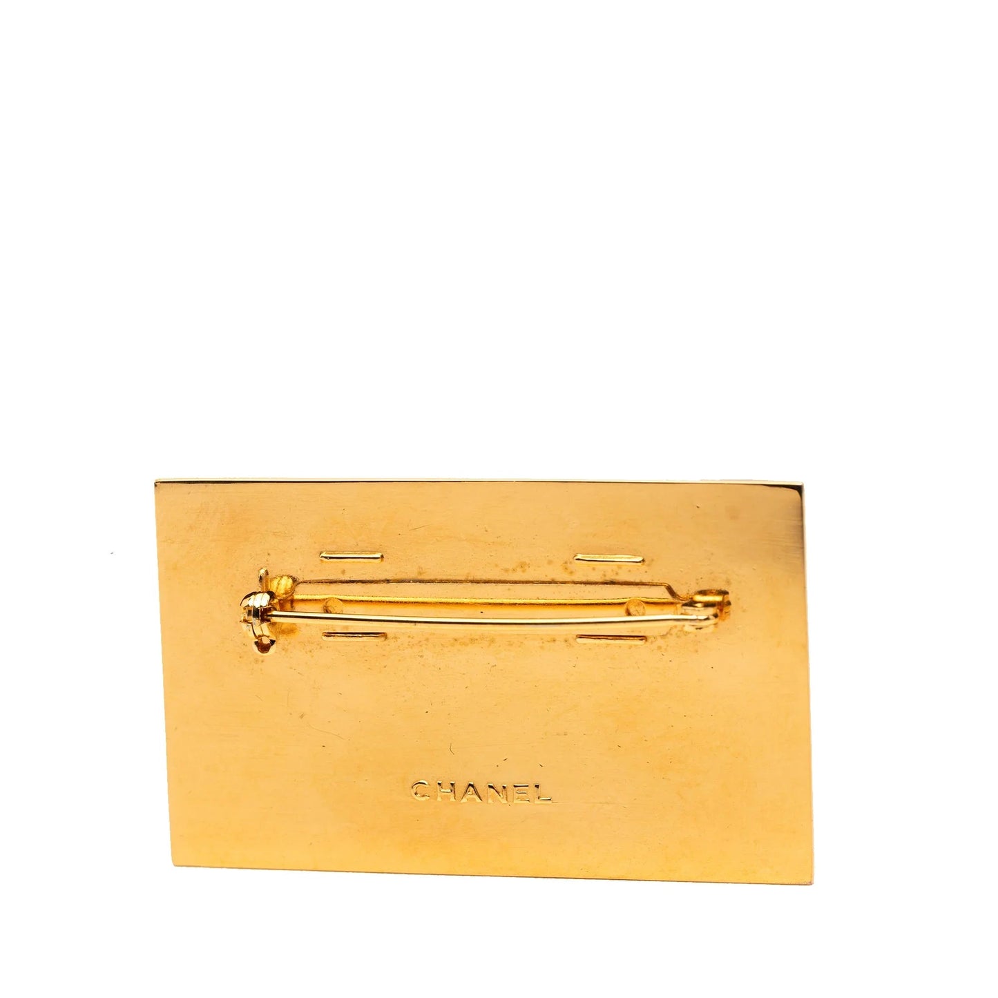 Gold Chanel Gold Plated Logo Plate Brooch