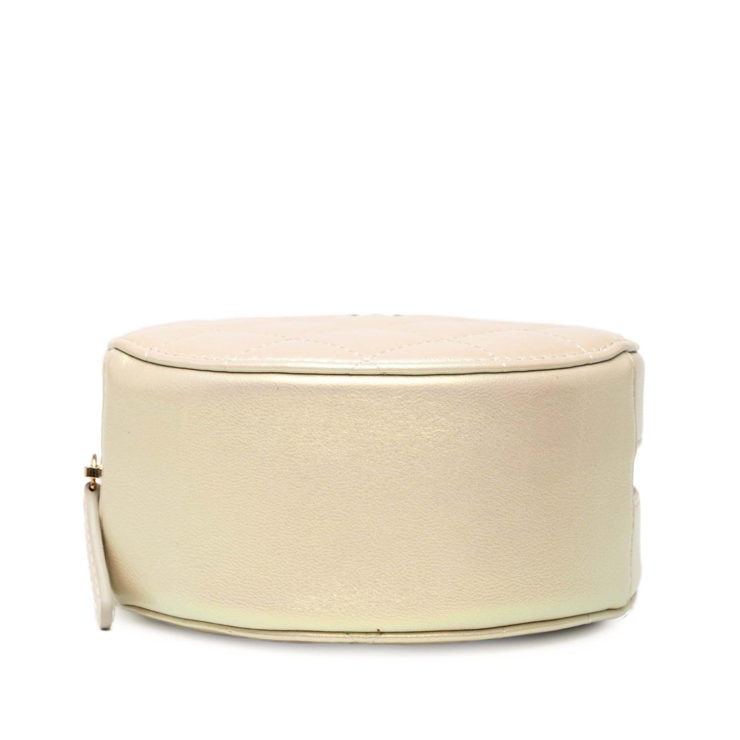 White Chanel Iridescent Quilted Lambskin Round Clutch With Chain Crossbody Bag