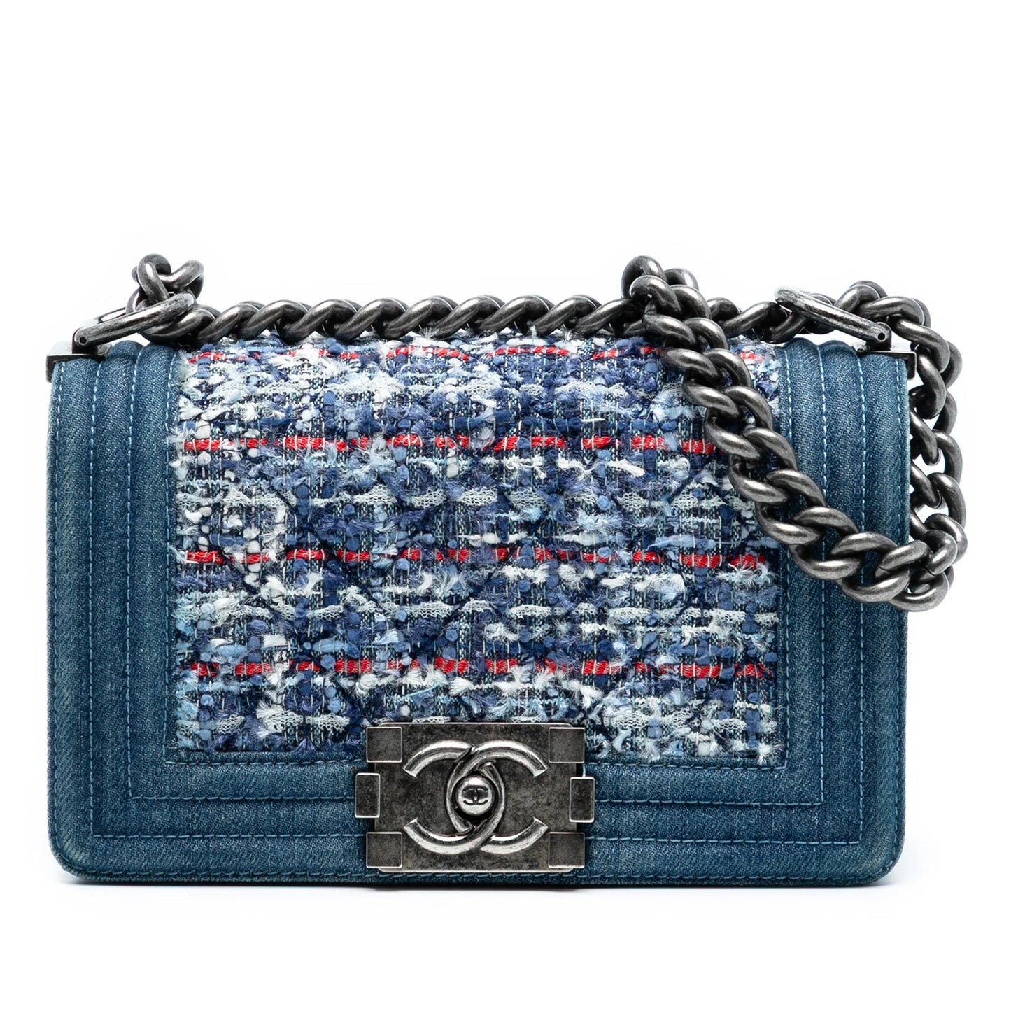 Blue Chanel Small Quilted Denim and Tweed Boy Flap Crossbody Bag