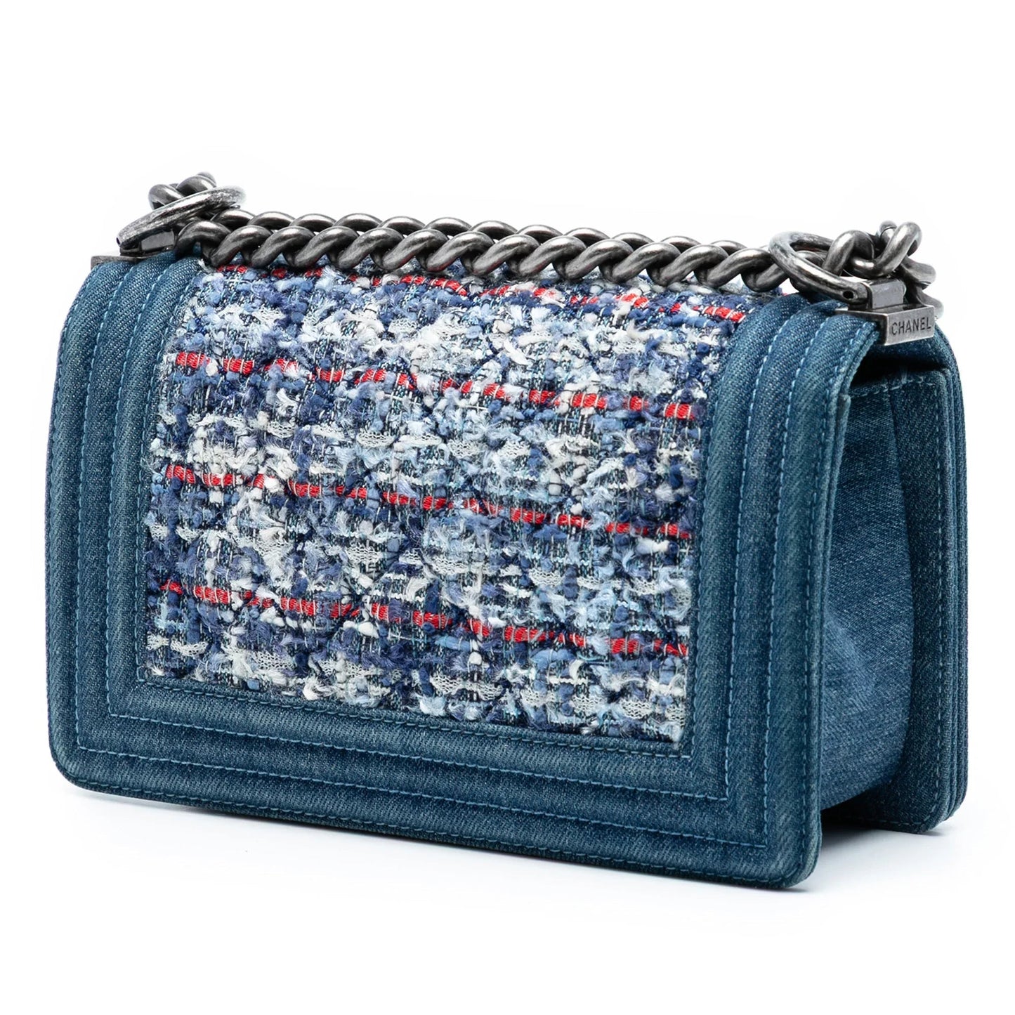 Blue Chanel Small Quilted Denim and Tweed Boy Flap Crossbody Bag