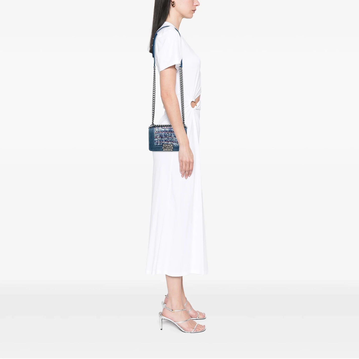 Blue Chanel Small Quilted Denim and Tweed Boy Flap Crossbody Bag