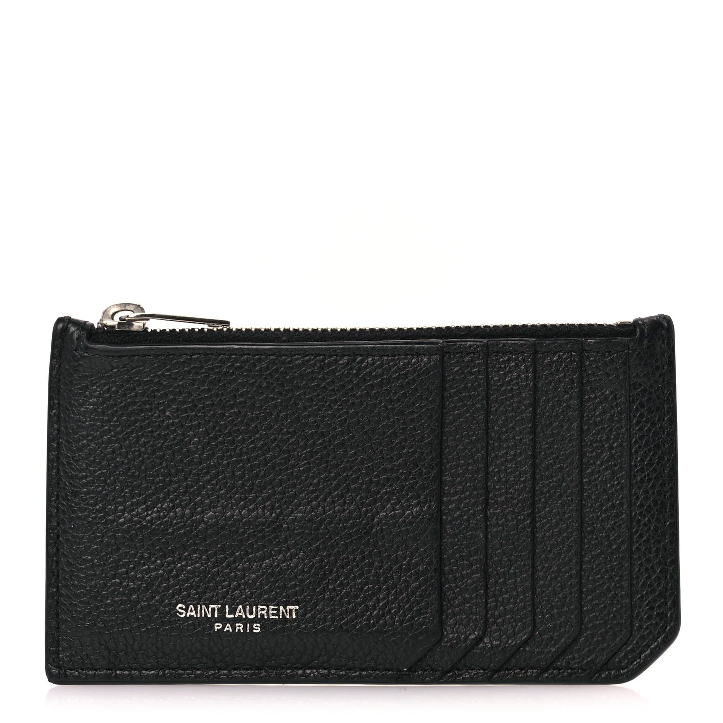 Saint Laurent Grained Calfskin 5 Fragments Zip Pouch Card Holder Black