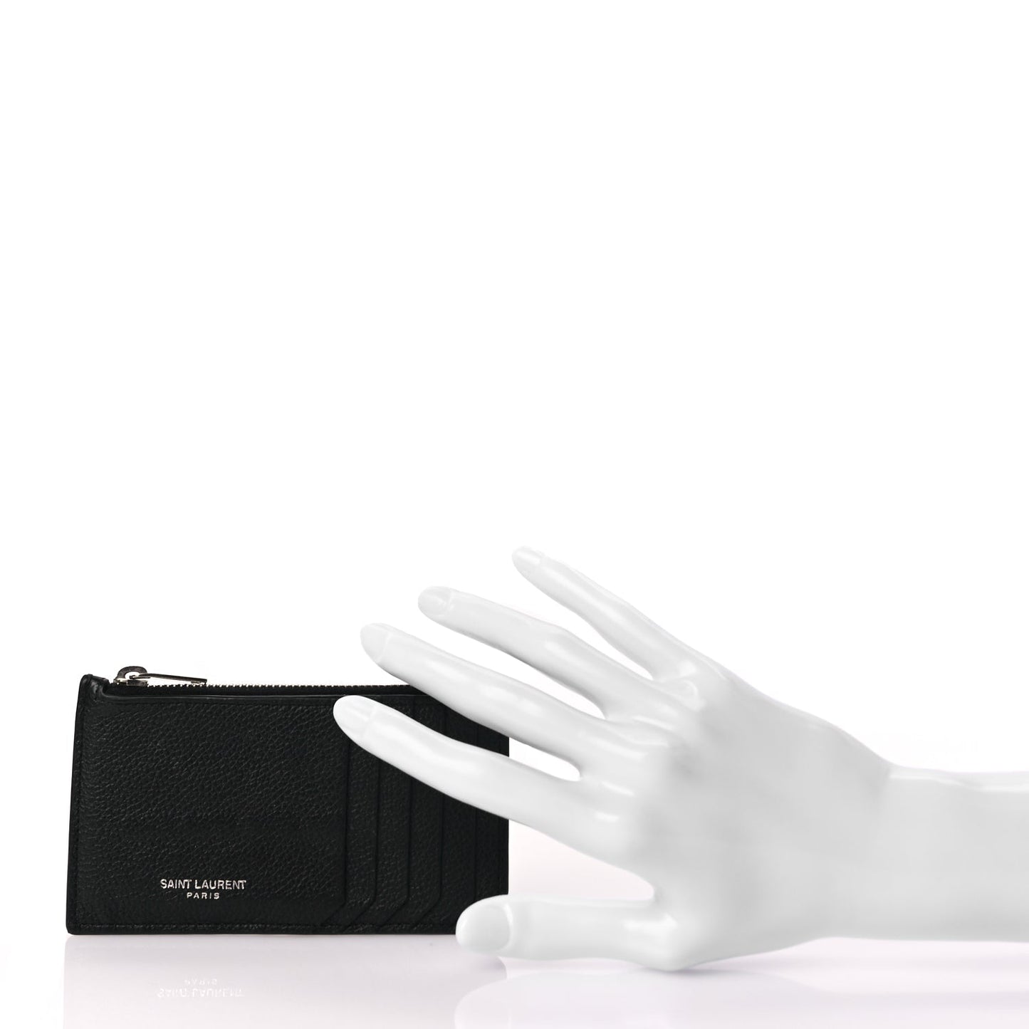 Saint Laurent Grained Calfskin 5 Fragments Zip Pouch Card Holder Black