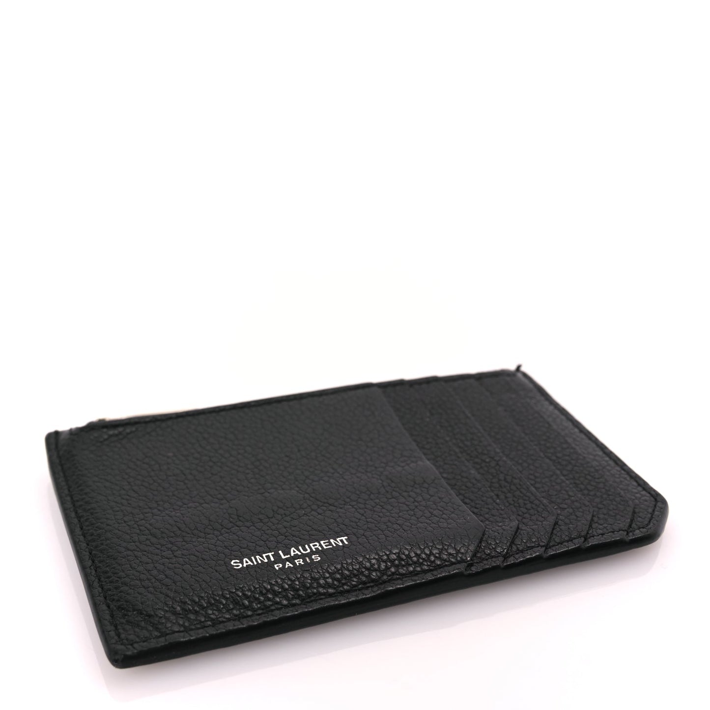 Saint Laurent Grained Calfskin 5 Fragments Zip Pouch Card Holder Black
