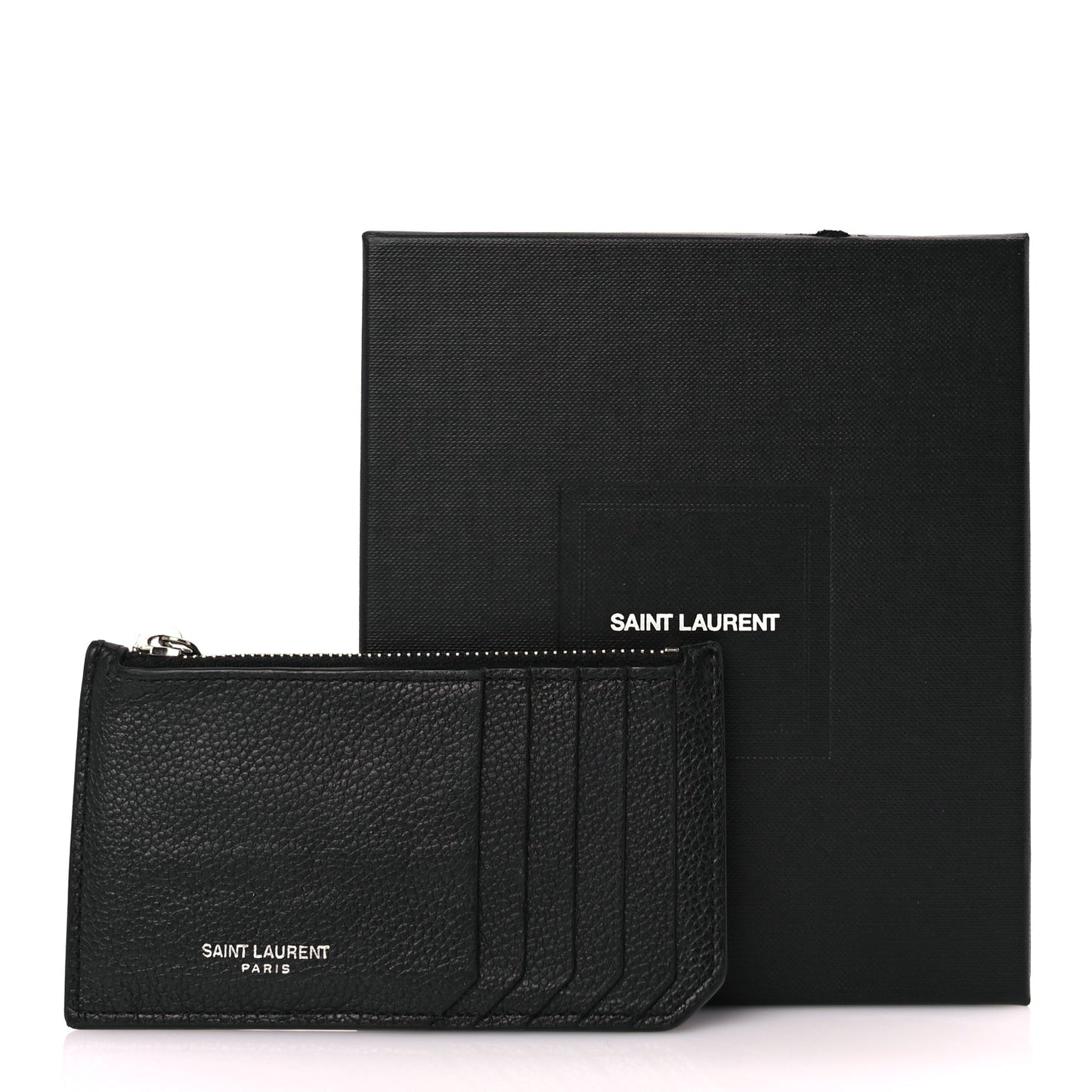 Saint Laurent Grained Calfskin 5 Fragments Zip Pouch Card Holder Black