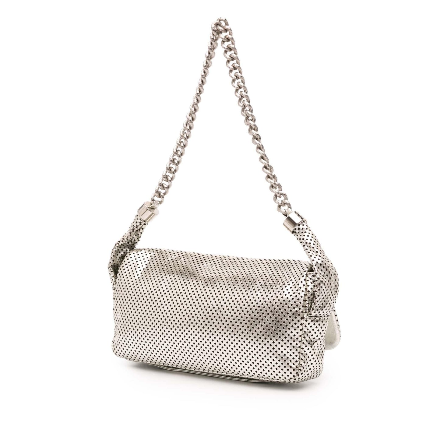 Silver Chanel Metallic Glazed Calfskin Perforated Rodeo Drive Flap Shoulder Bag