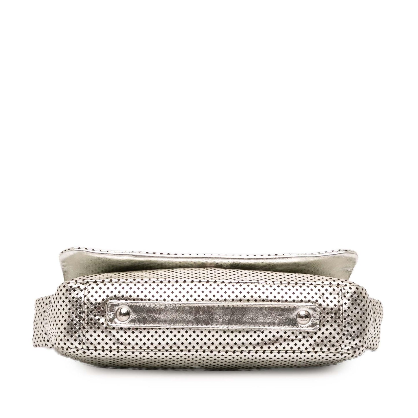 Silver Chanel Metallic Glazed Calfskin Perforated Rodeo Drive Flap Shoulder Bag