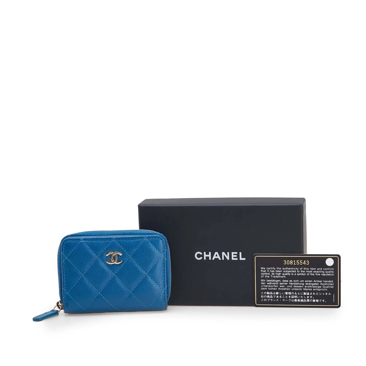 Blue Chanel CC Quilted Caviar Zip Coin Purse