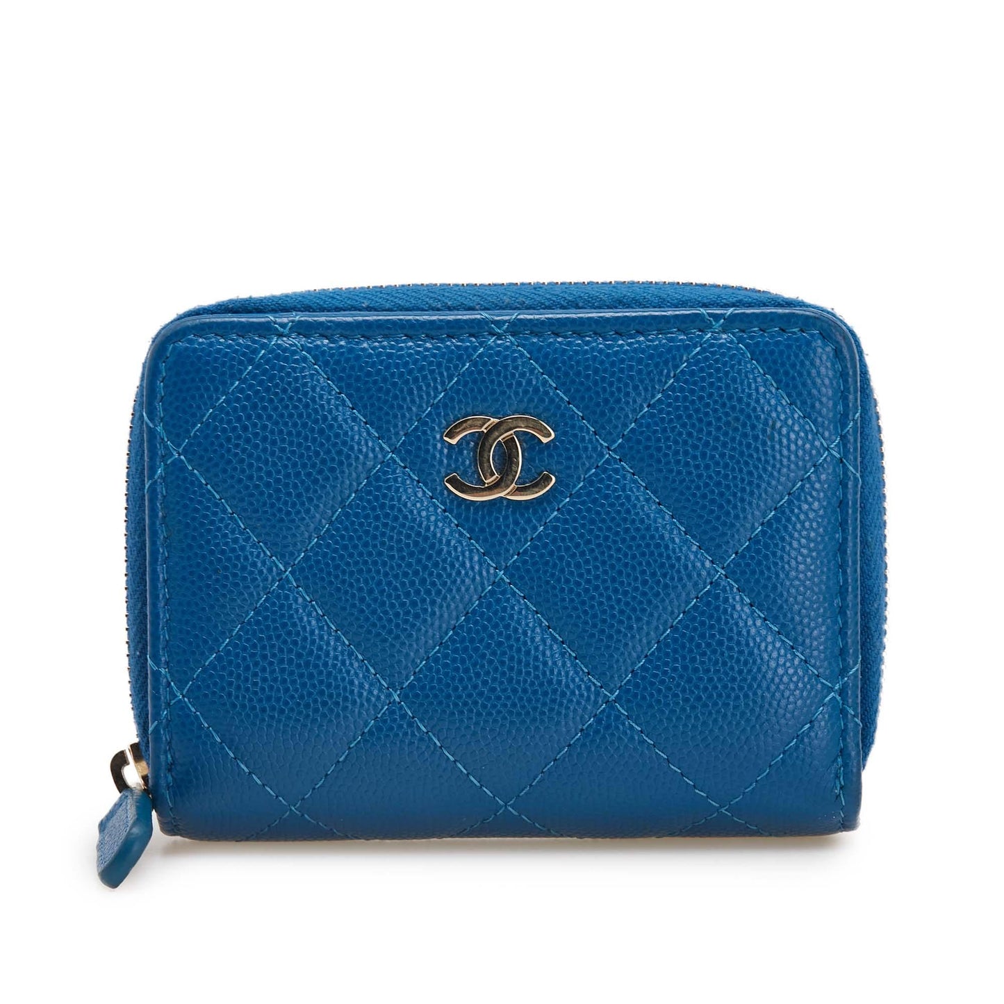 Blue Chanel CC Quilted Caviar Zip Coin Purse