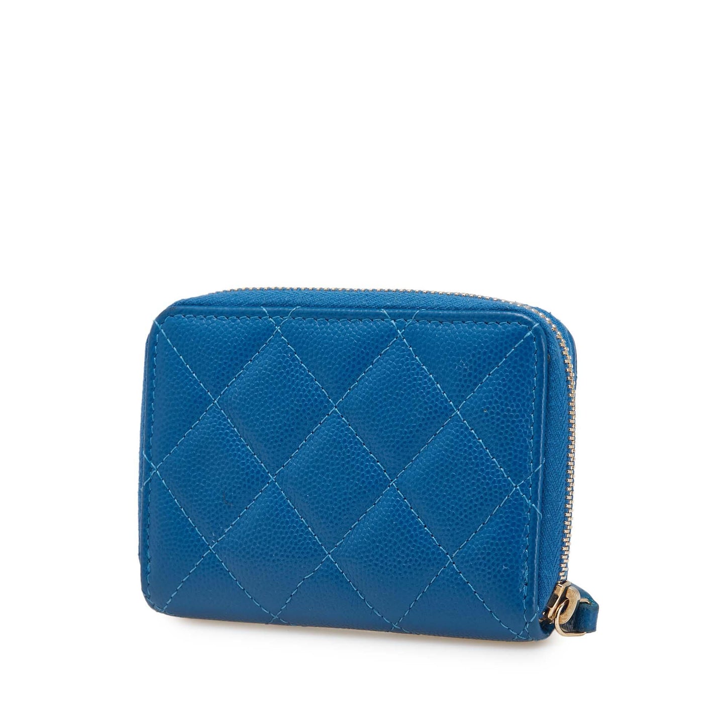 Blue Chanel CC Quilted Caviar Zip Coin Purse