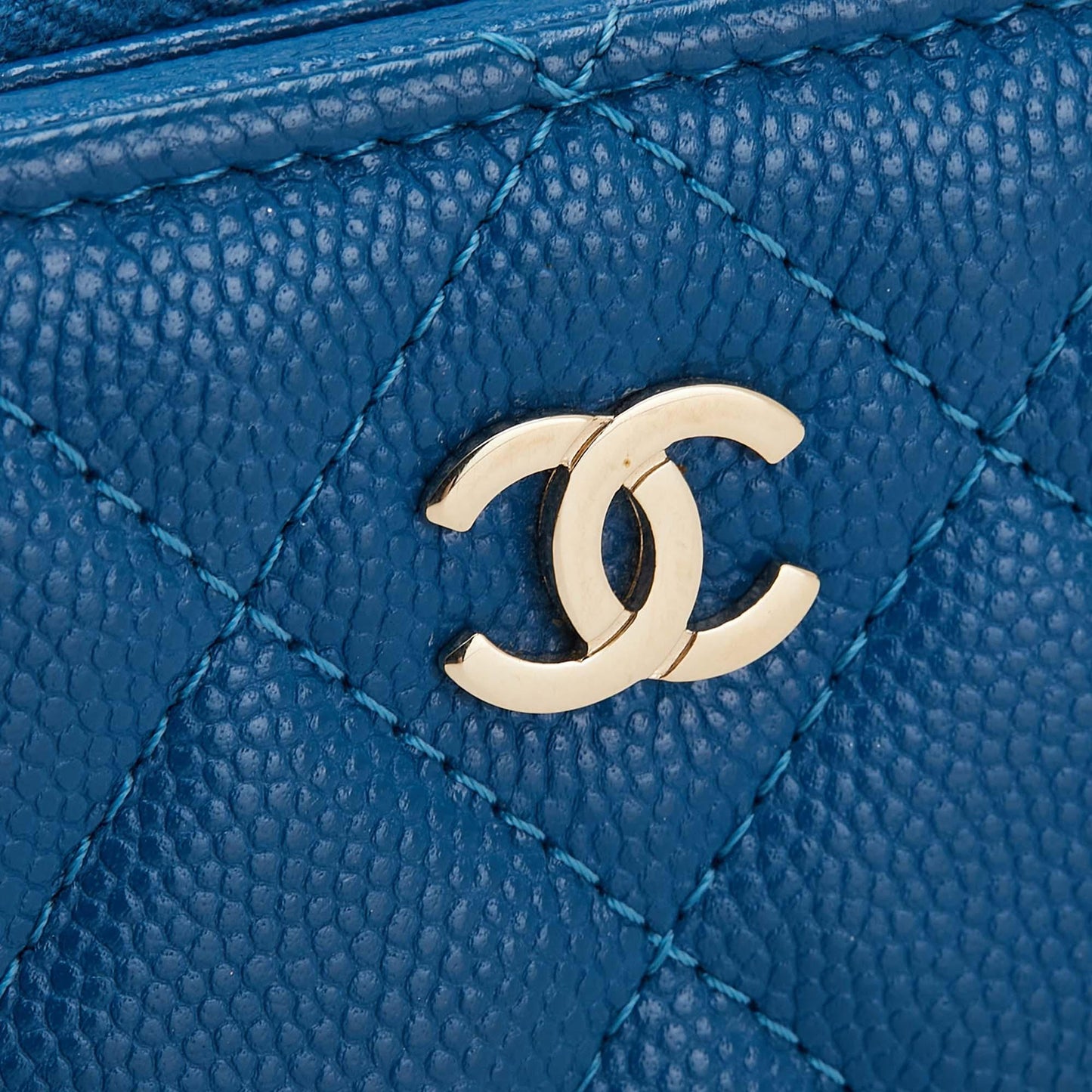 Blue Chanel CC Quilted Caviar Zip Coin Purse